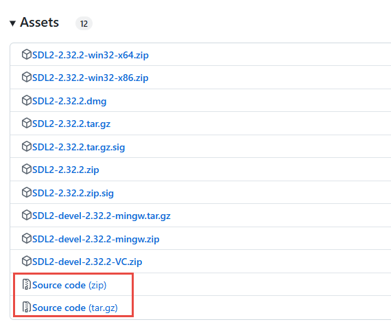 List of SDL 2.32.2 Release files with the sources highlighted