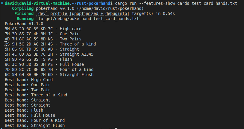 Showing cards with test data