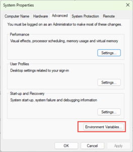 System properties on Windows