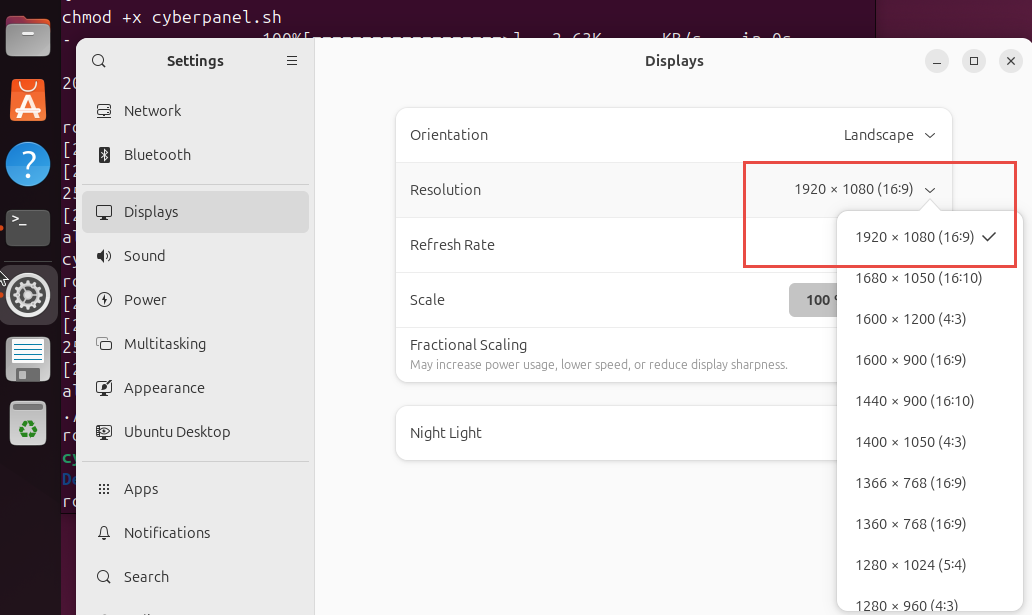 Display settings in Ubuntu