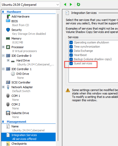 Hyper-V settings