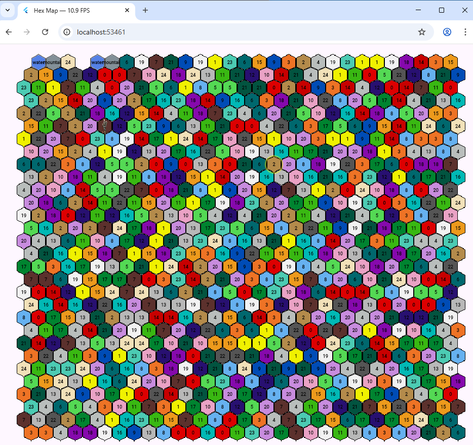 Hexmap running at 10.9 fps